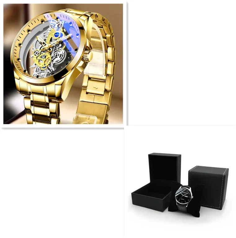 Men's Skeleton Automatic Quartz Watch - Gold Skeleton Vintage Luxury Men's Watch from a Top Brand