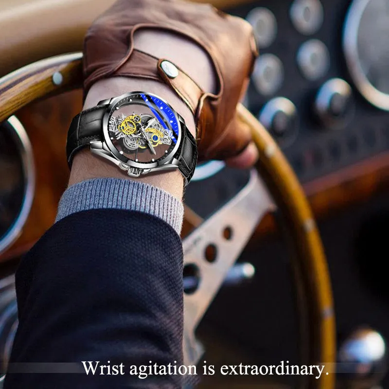 Men's Skeleton Automatic Quartz Watch - Gold Skeleton Vintage Luxury Men's Watch from a Top Brand