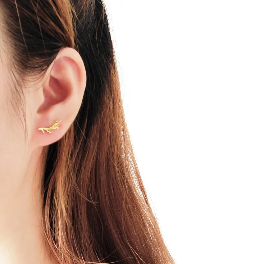 Minimalist Tree Branch Stud Earrings Gold Color