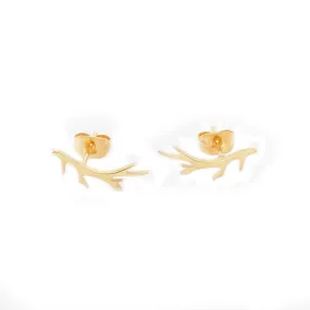 Minimalist Tree Branch Stud Earrings Gold Color