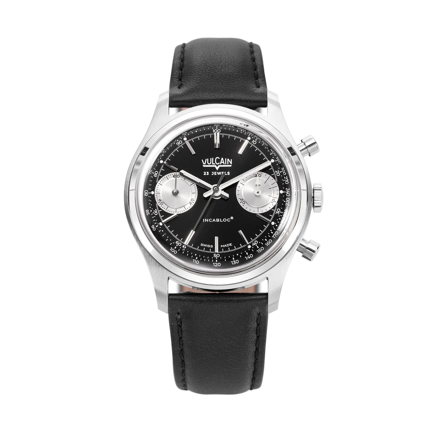 Montre Vulcain - Chronograph 70's 38mm - Black & Silver