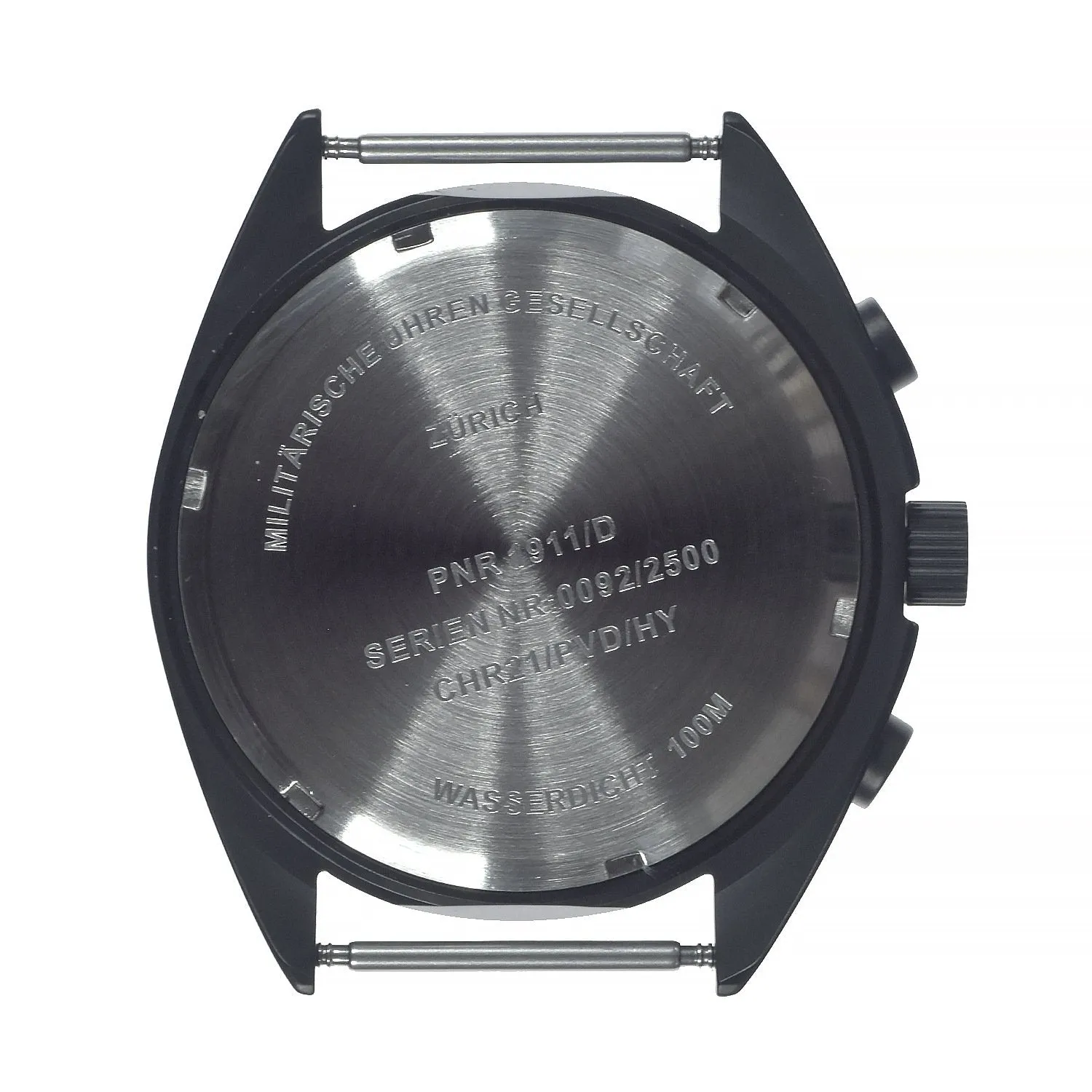 MWC Mechanical/Quartz Hybrid NATO Pattern Military Pilots Chronograph in Non Reflective Black PVD Finish with Sapphire Crystal