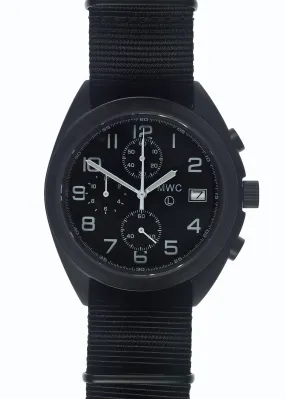 MWC Mechanical/Quartz Hybrid NATO Pattern Military Pilots Chronograph in Non Reflective Black PVD Finish with Sapphire Crystal