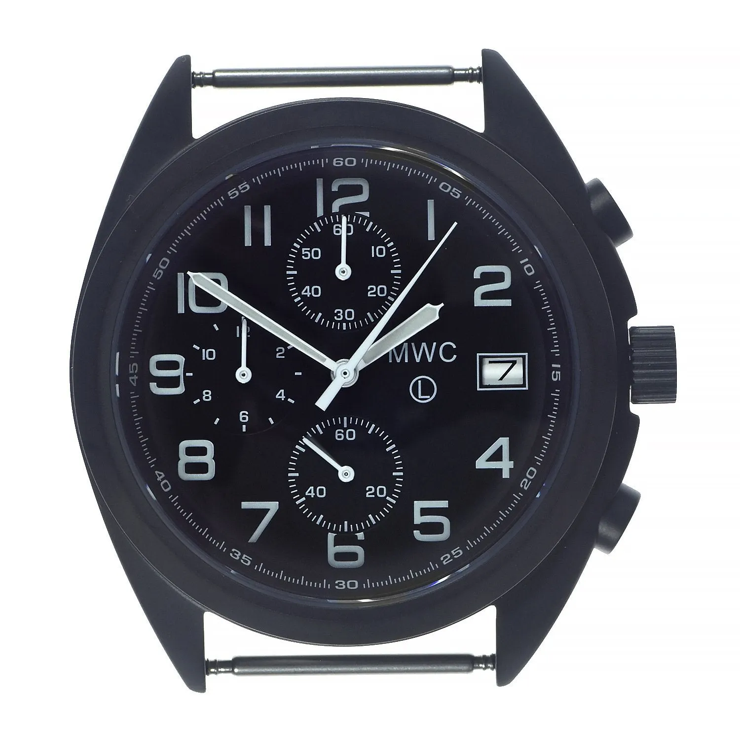 MWC Mechanical/Quartz Hybrid NATO Pattern Military Pilots Chronograph in Non Reflective Black PVD Finish with Sapphire Crystal