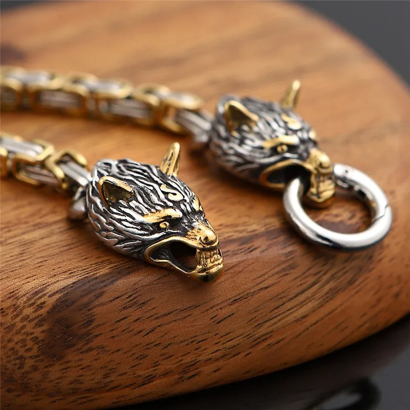 Norse Viking Wolf Head Decorated Bracelet