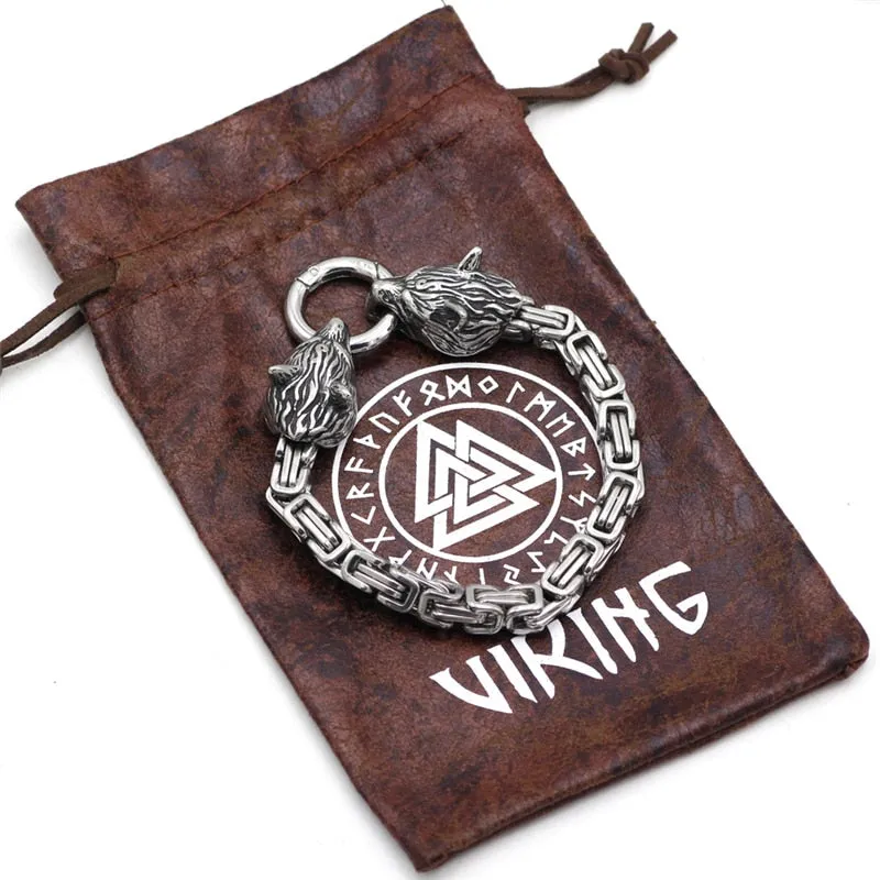 Norse Viking Wolf Head Decorated Bracelet