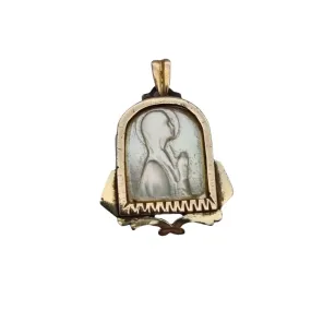 Old art deco religious medal. Mother-of-pearl cameo. Gilt silver medal.