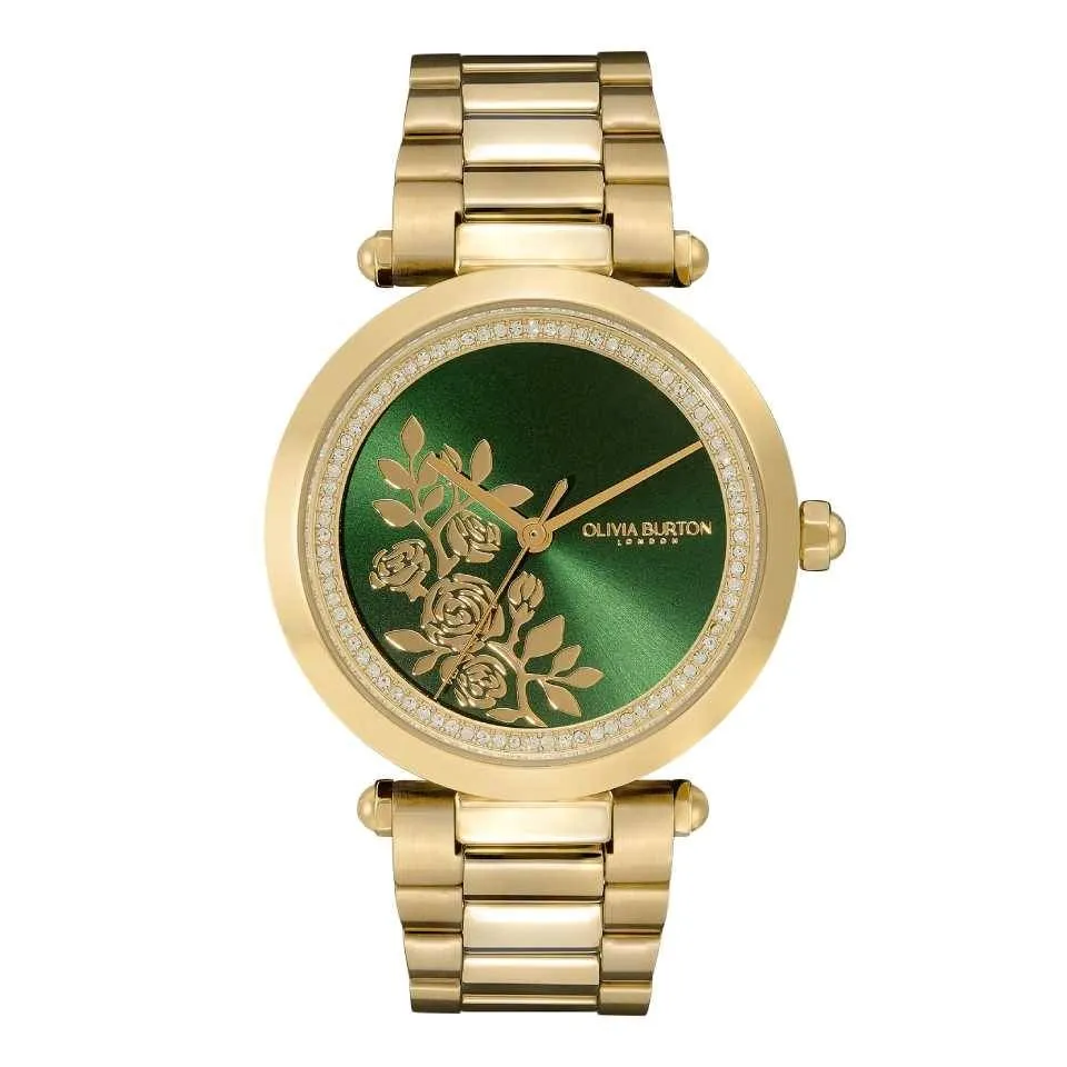 Olivia Burton 34mm Yellow Gold Plated Floral Quartz Watch