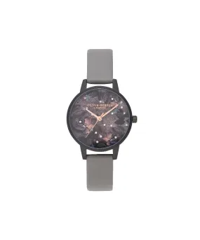 Olivia Burton Black Celestial Watch With A Grey Leather Strap