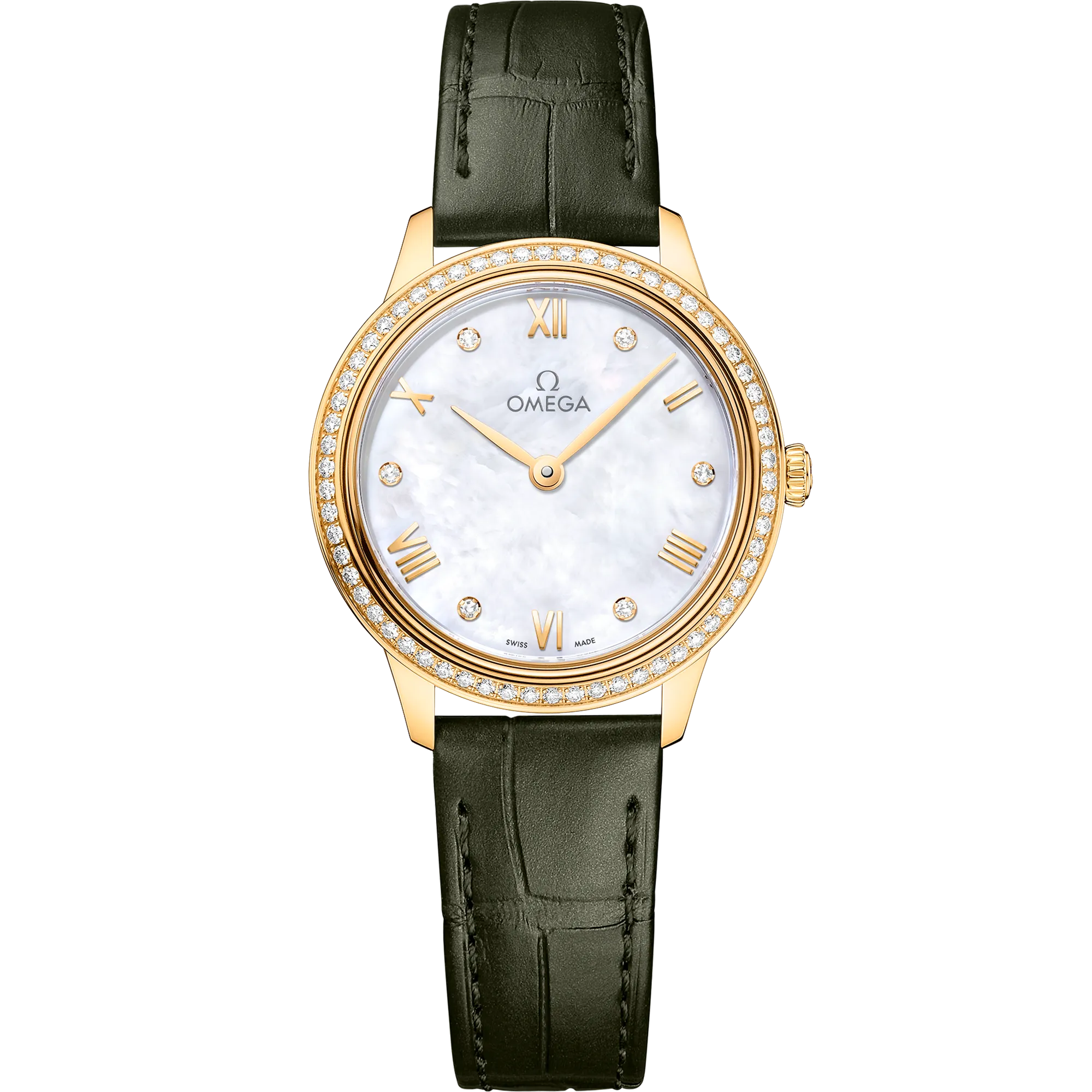 Omega De Ville Prestige 27.5 mm, yellow gold on leather strap