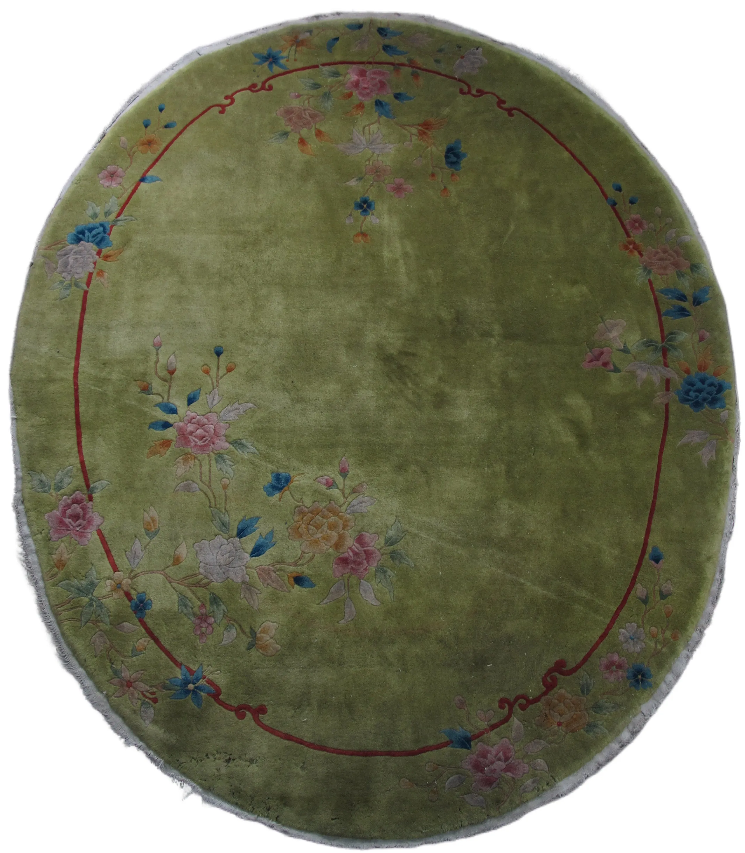 Oval Chinese Art Deco Rug, 9 ft x 8 ft 9 in