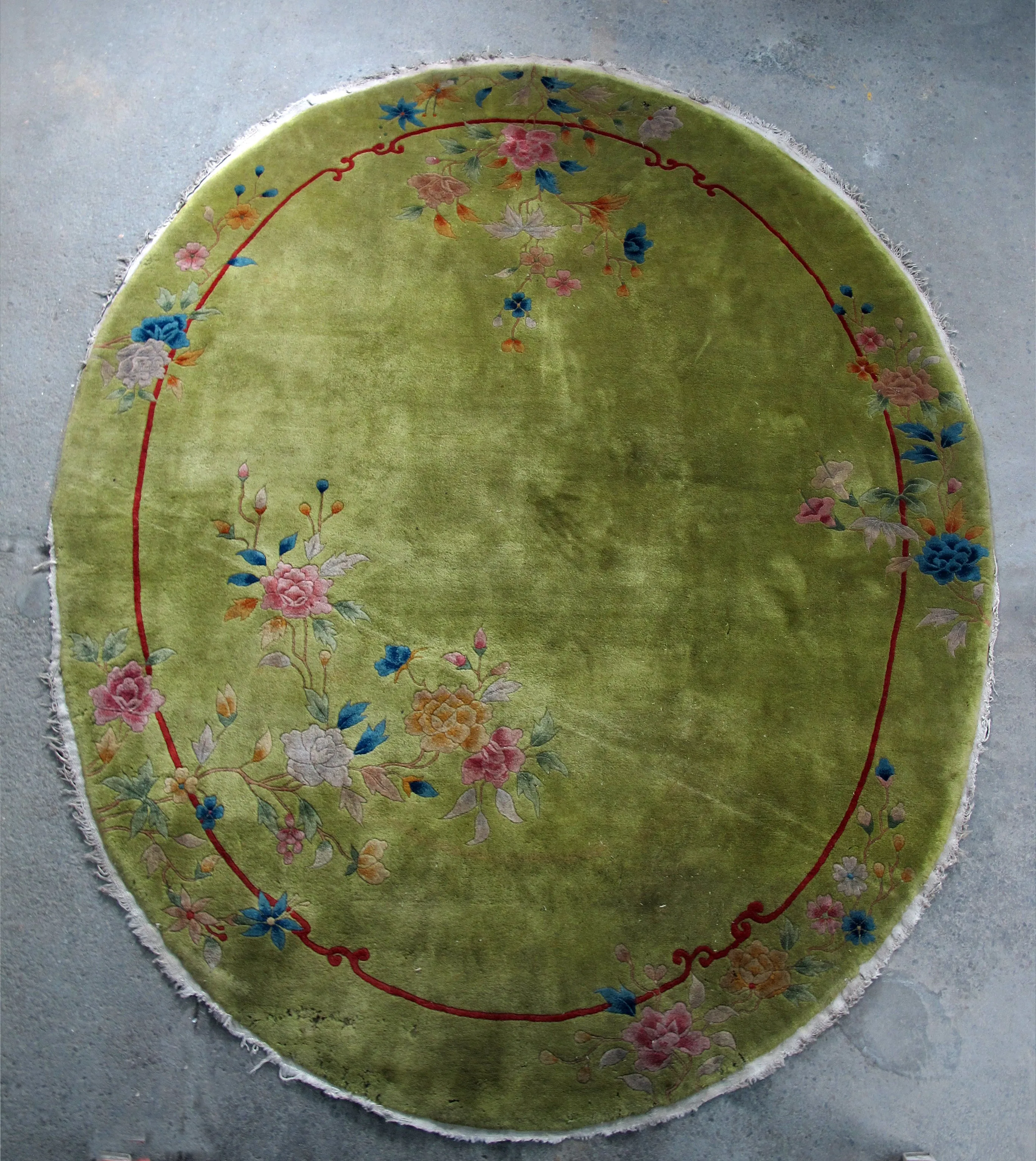 Oval Chinese Art Deco Rug, 9 ft x 8 ft 9 in