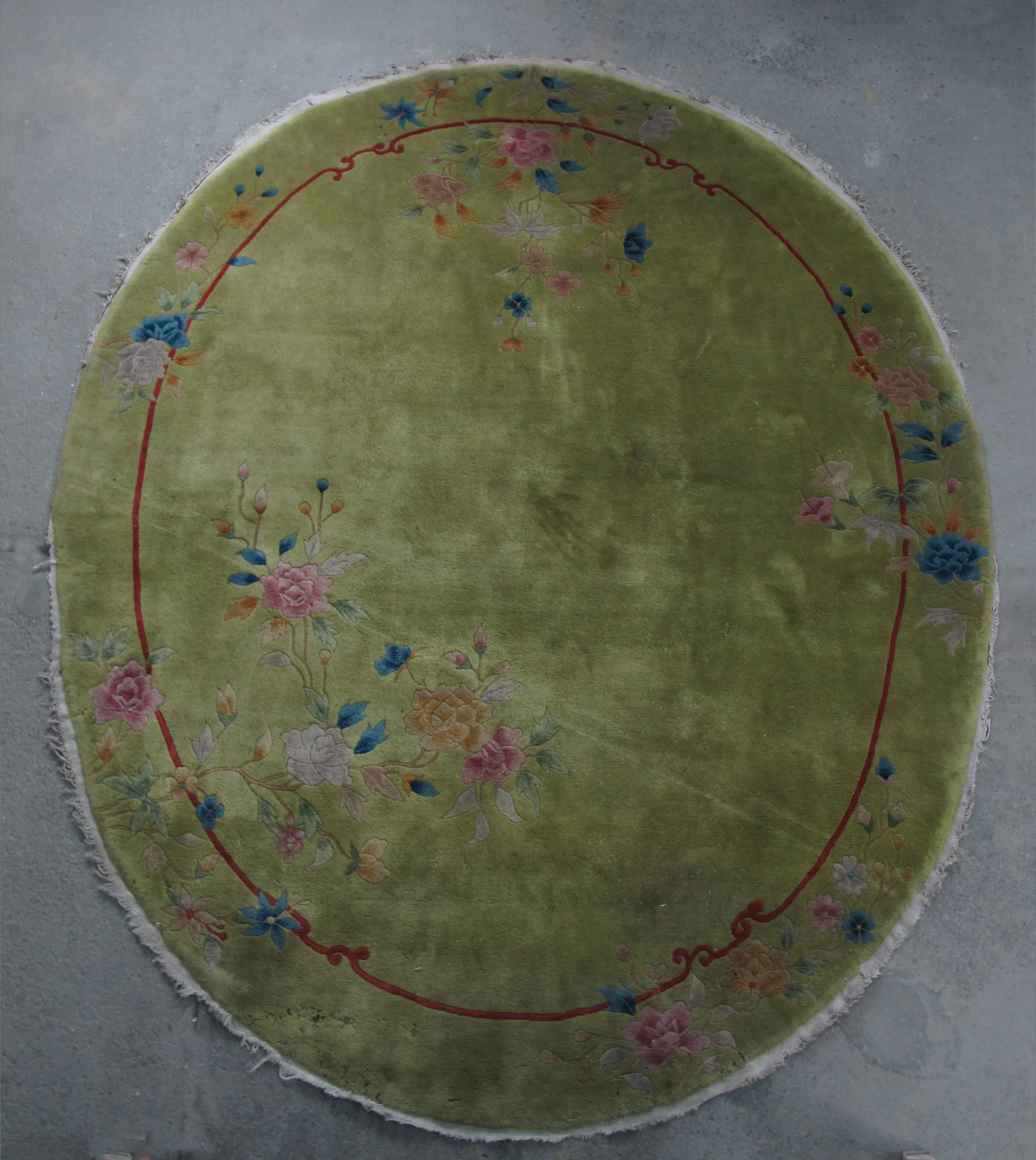 Oval Chinese Art Deco Rug, 9 ft x 8 ft 9 in
