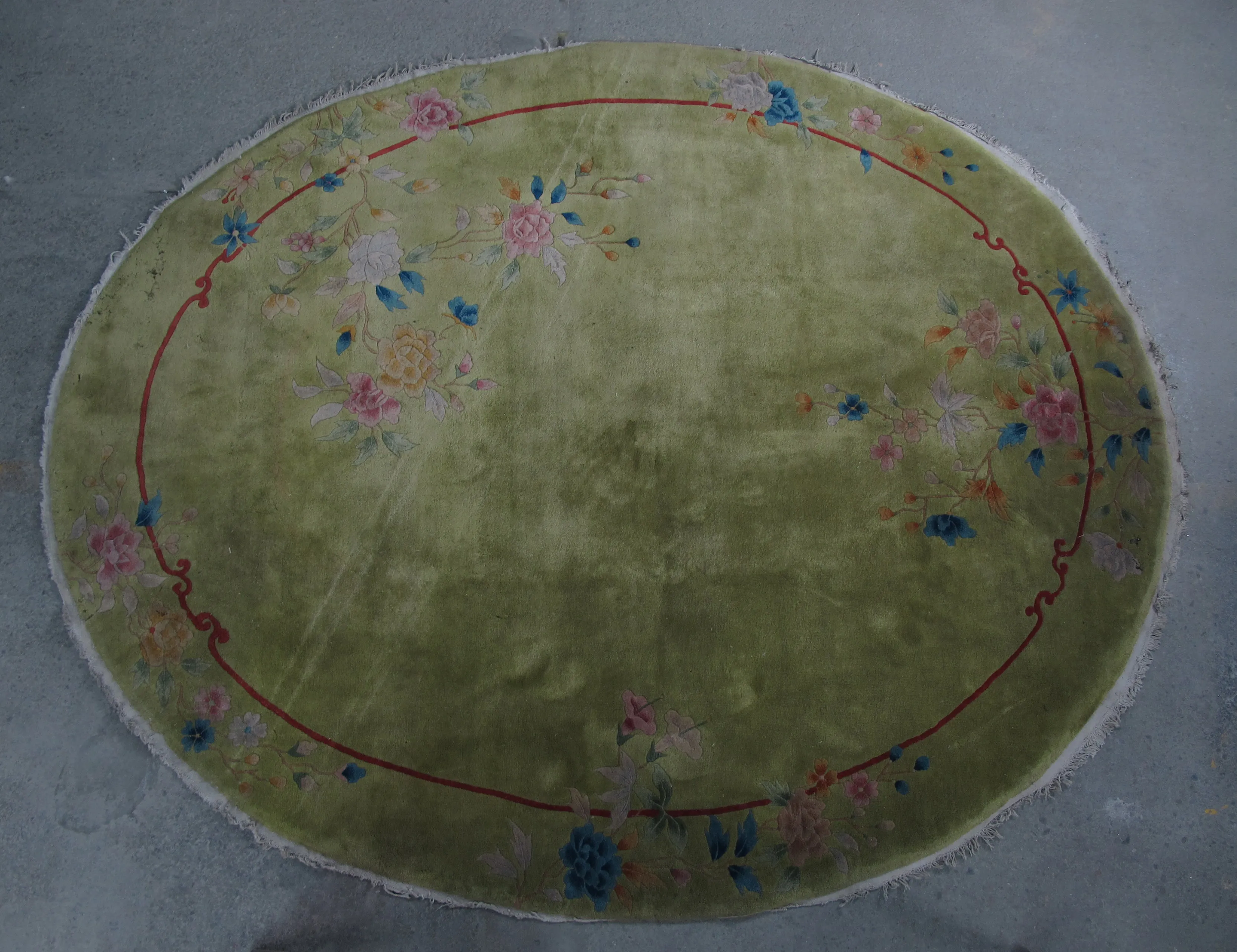 Oval Chinese Art Deco Rug, 9 ft x 8 ft 9 in