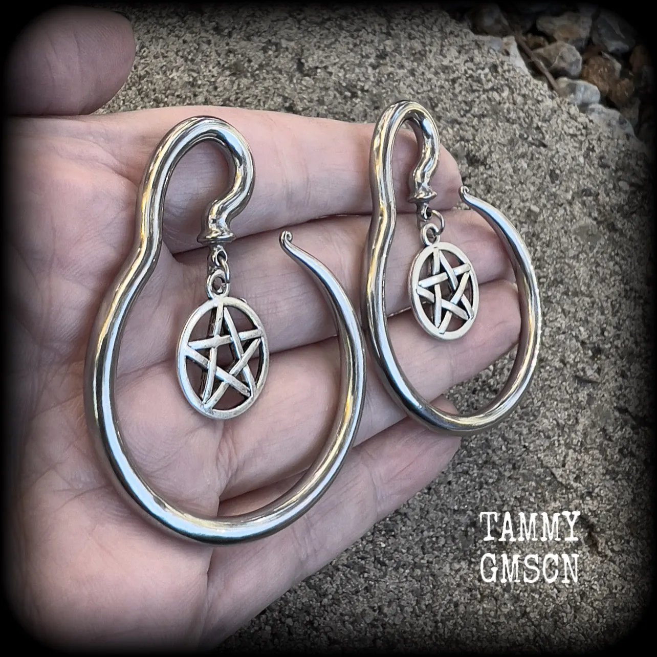Pentagram ear hangers-Occult ear gauges