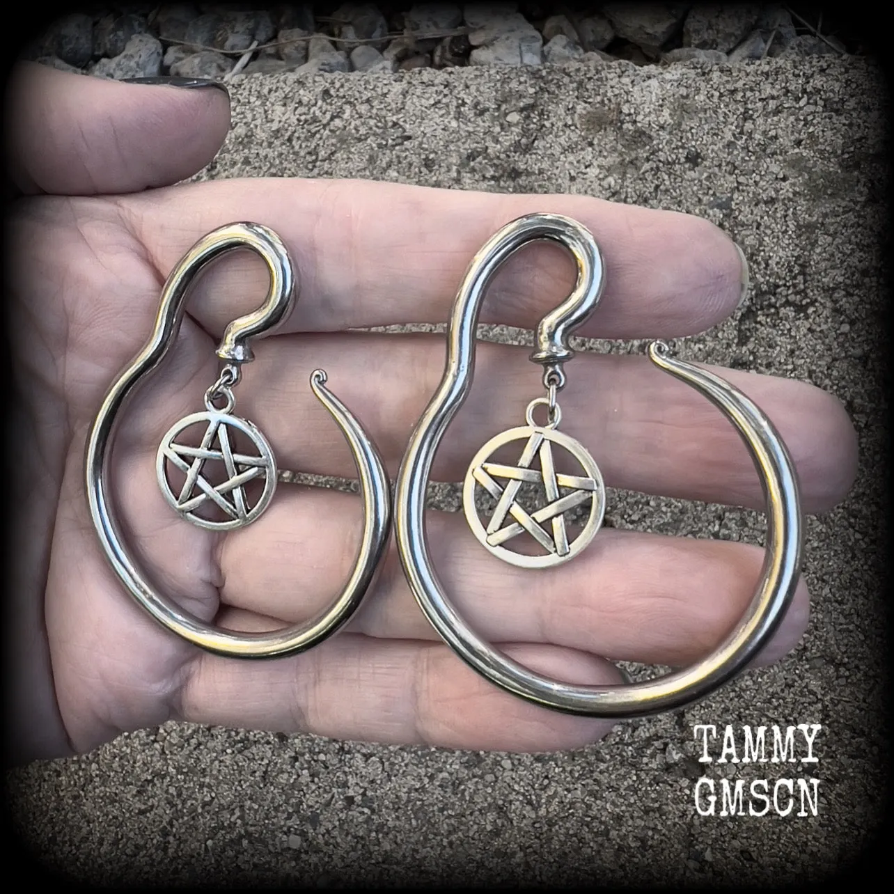 Pentagram ear hangers-Occult ear gauges