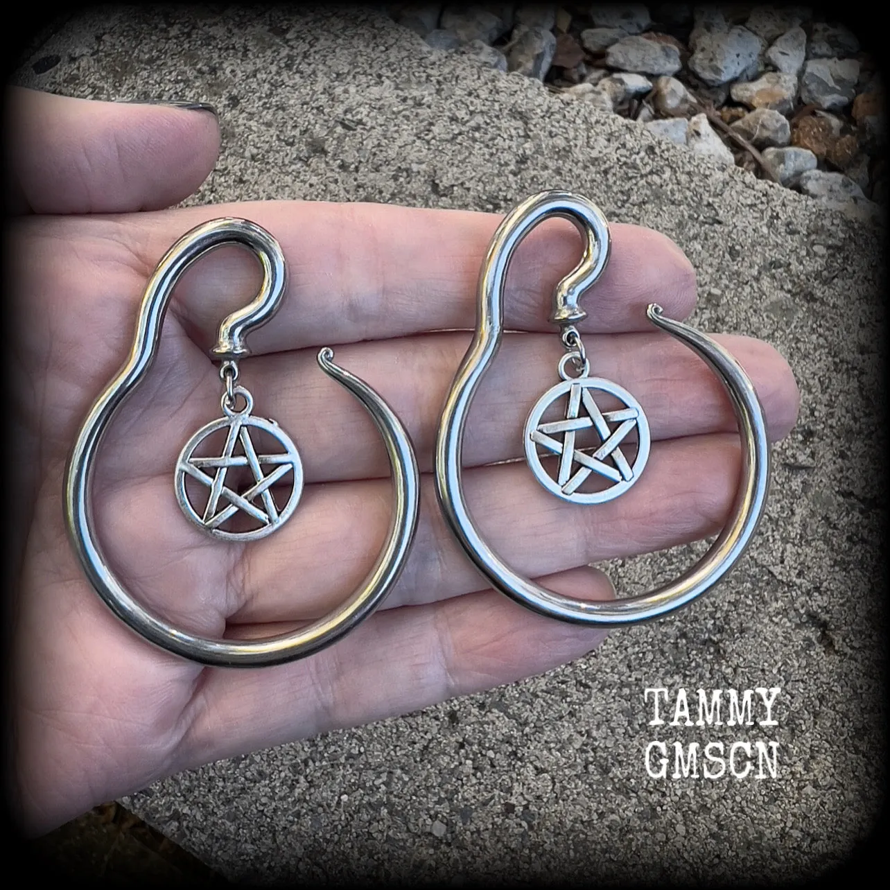 Pentagram ear hangers-Occult ear gauges