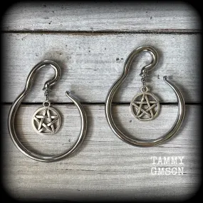 Pentagram ear hangers-Occult ear gauges