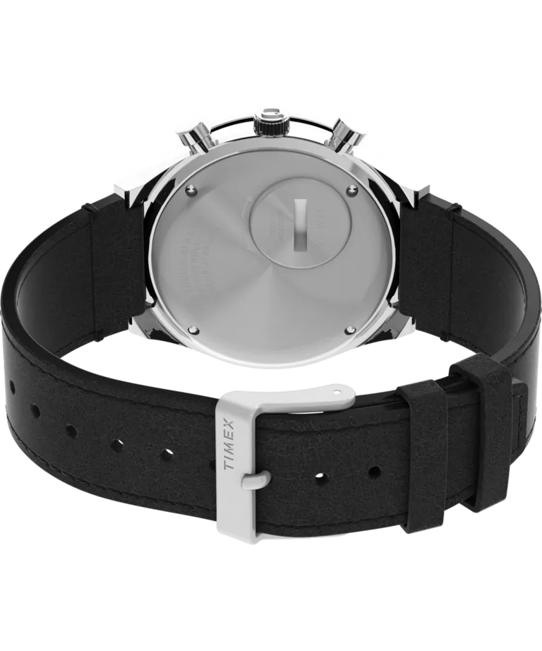 Q Timex Chronograph 40mm Leather Strap Watch - Black