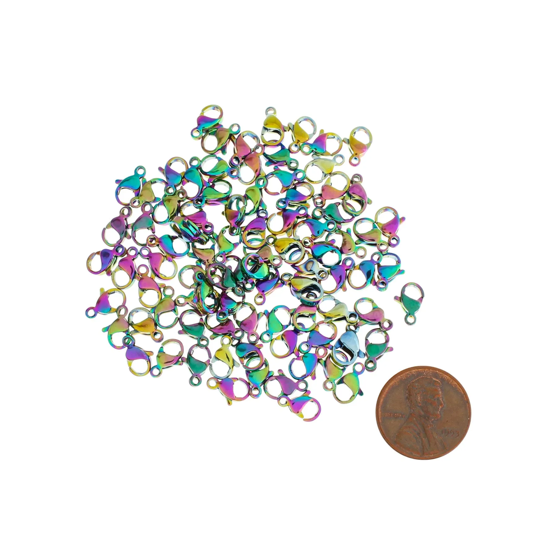 Rainbow Electroplated Stainless Steel Lobster Clasps 9mm x 6mm - 4 Clasps - FF216