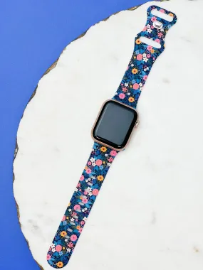 Retro Bright Floral Printed Silicone Smart Watch Band