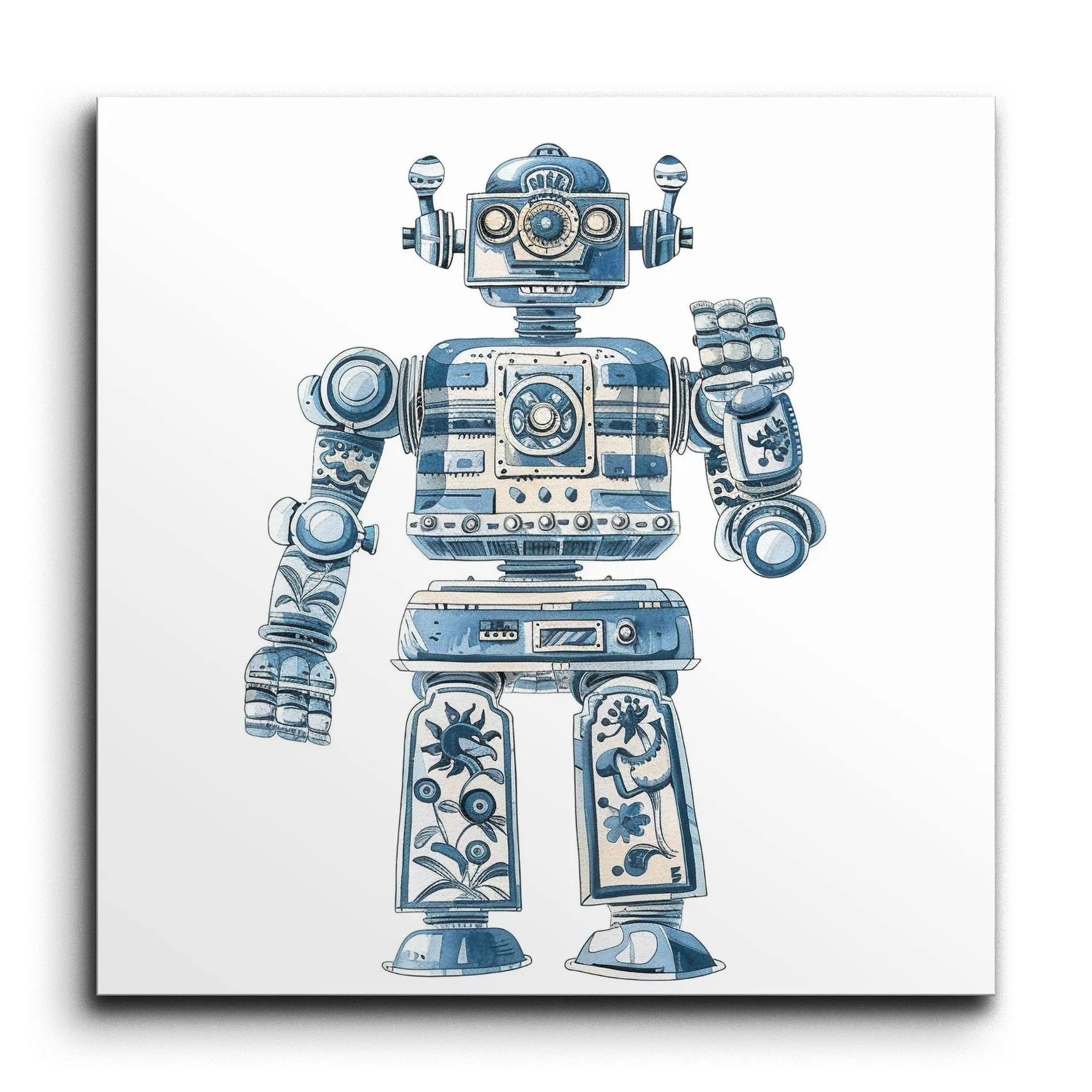 Retro-Futuristic Robot Art with Floral Accents