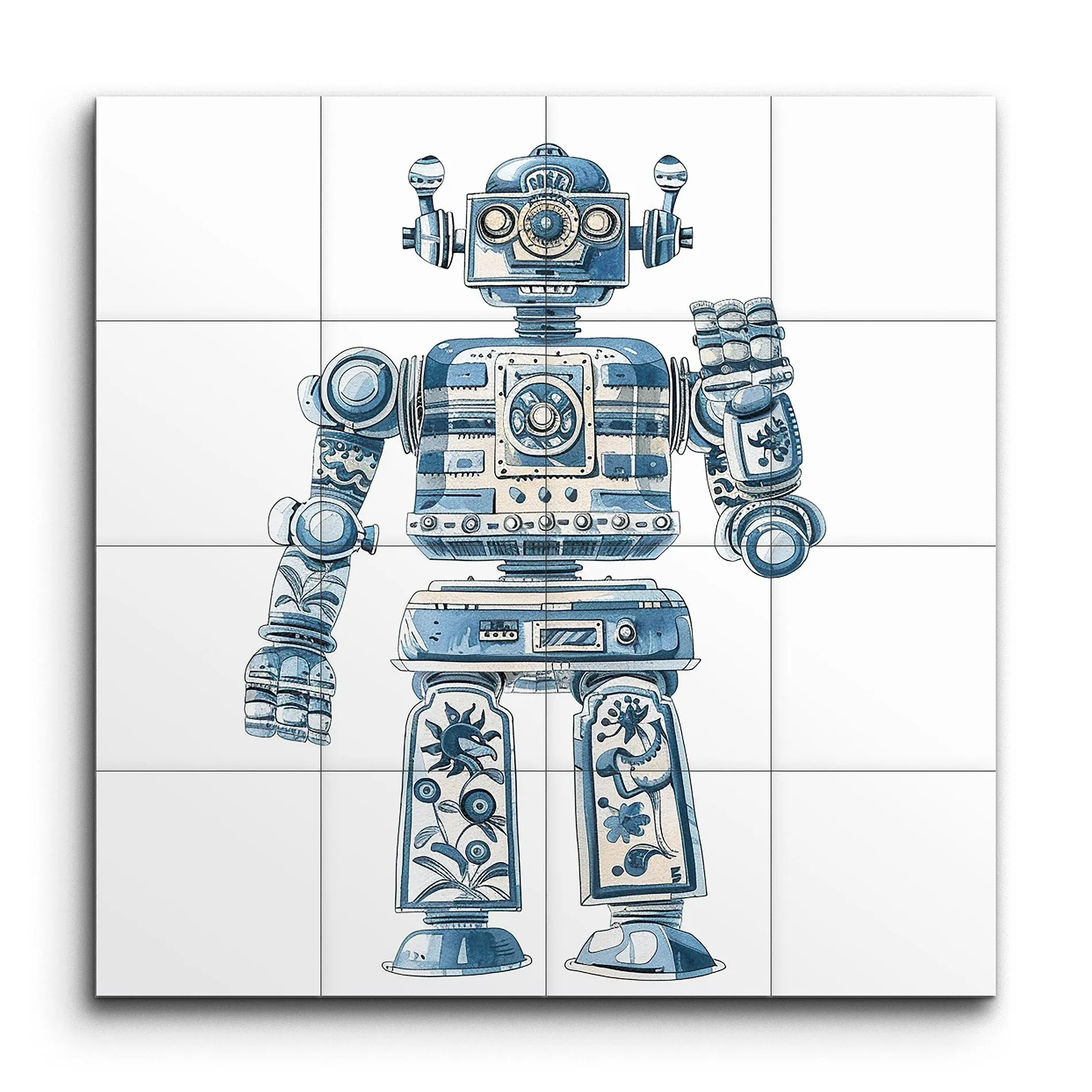 Retro-Futuristic Robot Art with Floral Accents