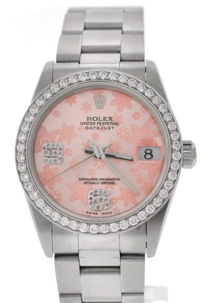 Rolex Custom Datejust 31 Pink Floral Diamond Dial Diamond Bezel Ladies Watch