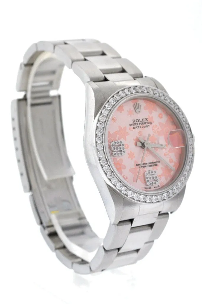 Rolex Custom Datejust 31 Pink Floral Diamond Dial Diamond Bezel Ladies Watch