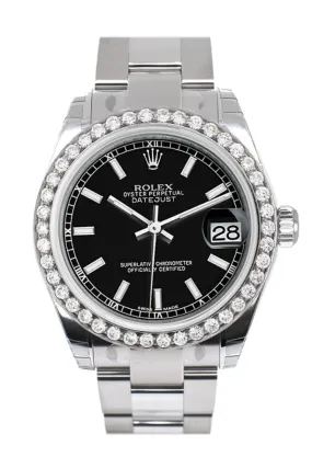 Rolex Custom Diamond Bezel Datejust 31 Black Dial Oyster Ladies Watch 178240 Pre-owned