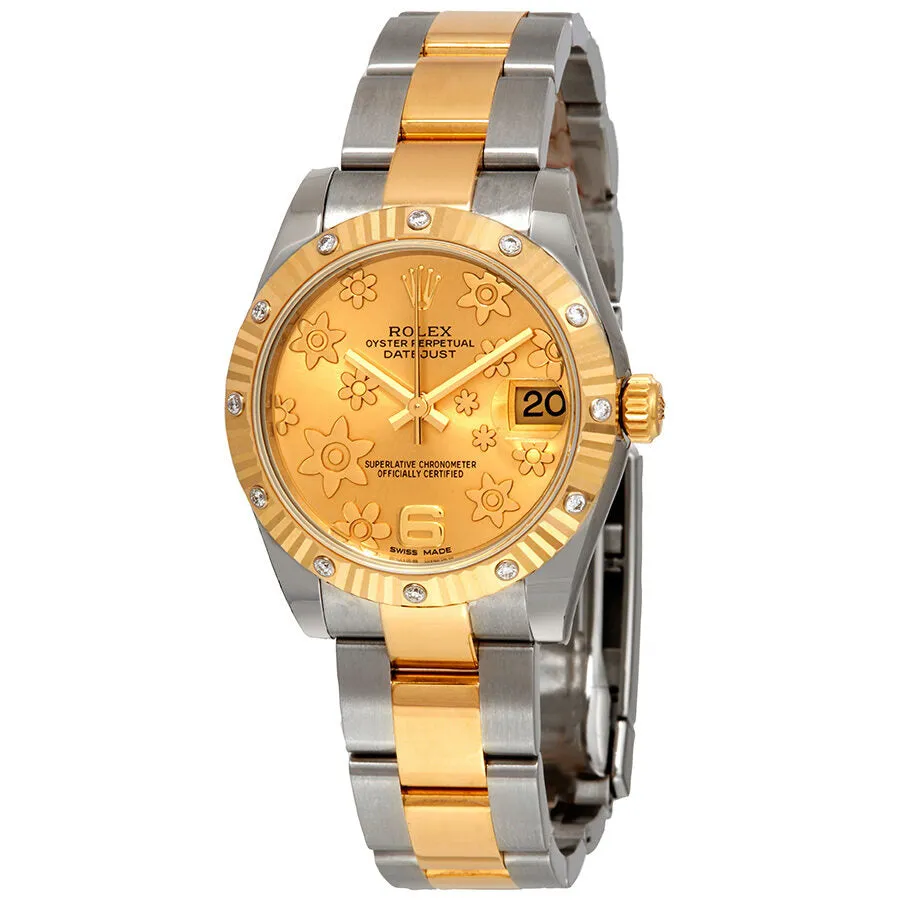 Rolex Datejust 31 Champagne Floral Dial Automatic Ladies Steel and 18 kt Gold Oyster Watch 178313CFO