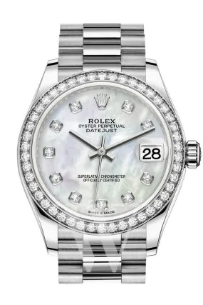 Rolex Datejust 31 Mother of Pearl Diamond Dial Ladies 18kt White Gold President Watch 278289MDP