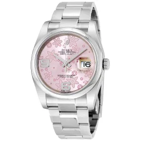 Rolex Datejust 36 Pink floral Dial Stainless Steel Oyster Bracelet Automatic Unisex Watch 116200PFAO