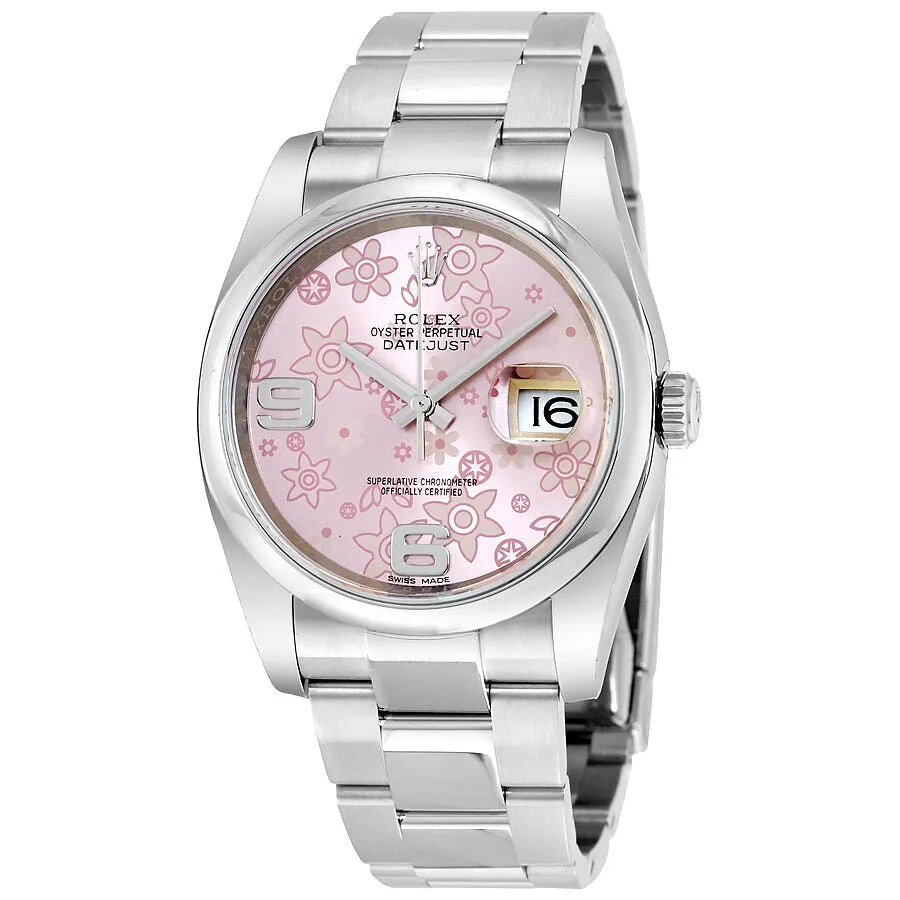 Rolex Datejust 36 Pink floral Dial Stainless Steel Oyster Bracelet Automatic Unisex Watch 116200PFAO