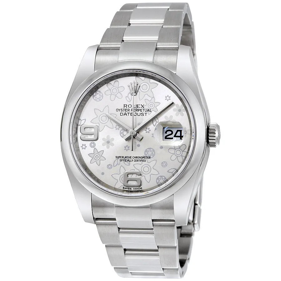 Rolex Datejust 36 Silver floral Dial Stainless Steel Oyster Bracelet Automatic Ladies Watch 116200SFAO