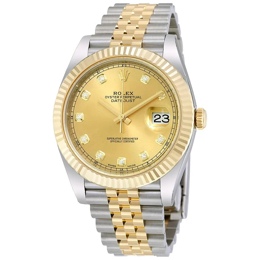 Rolex Datejust 41 Champagne Diamond Steel and 18K Yellow Gold Jubilee Men's Watch 126333CDJ