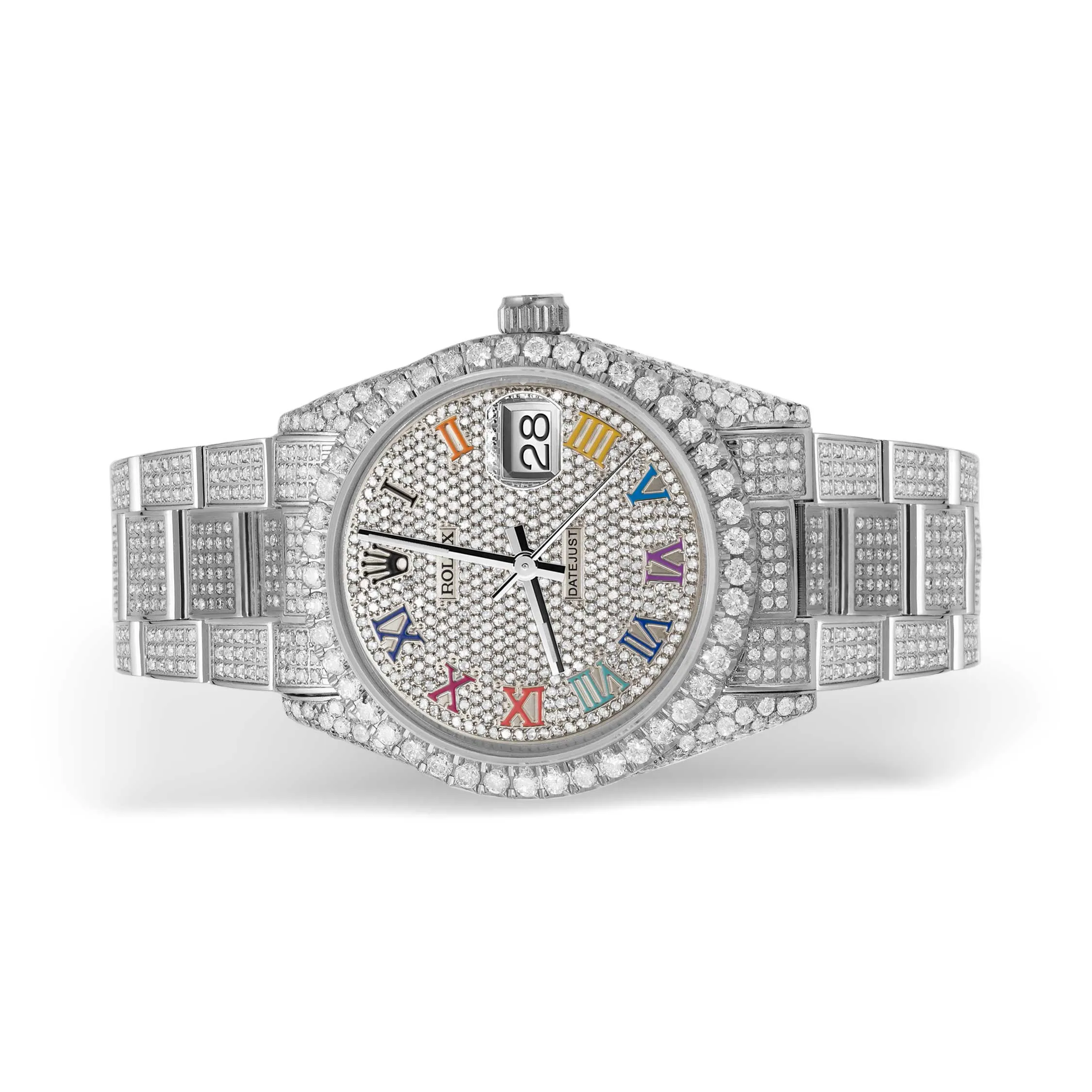Rolex Datejust Diamond Bezel Watch 36mm Rainbow Roman Dial | 11ct