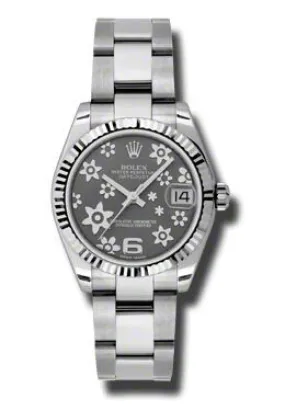 Rolex Datejust Lady 31 Dark Rodium Raised Floral Motif Dial Stainless Steel Oyster Bracelet Automatic Watch 178274RFAO