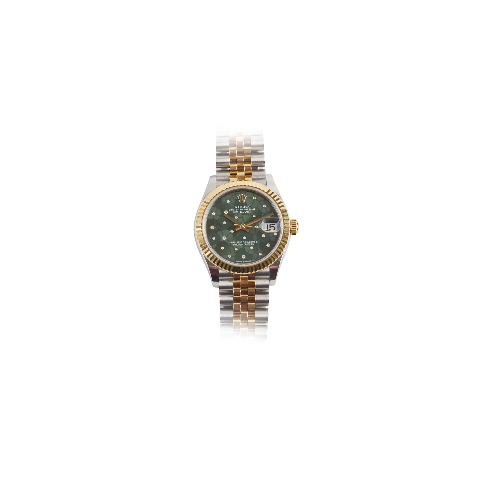 Rolex Datejust Oyster Perpectual Two Tone 31mm Floral Motif with Diamonds Watch Green