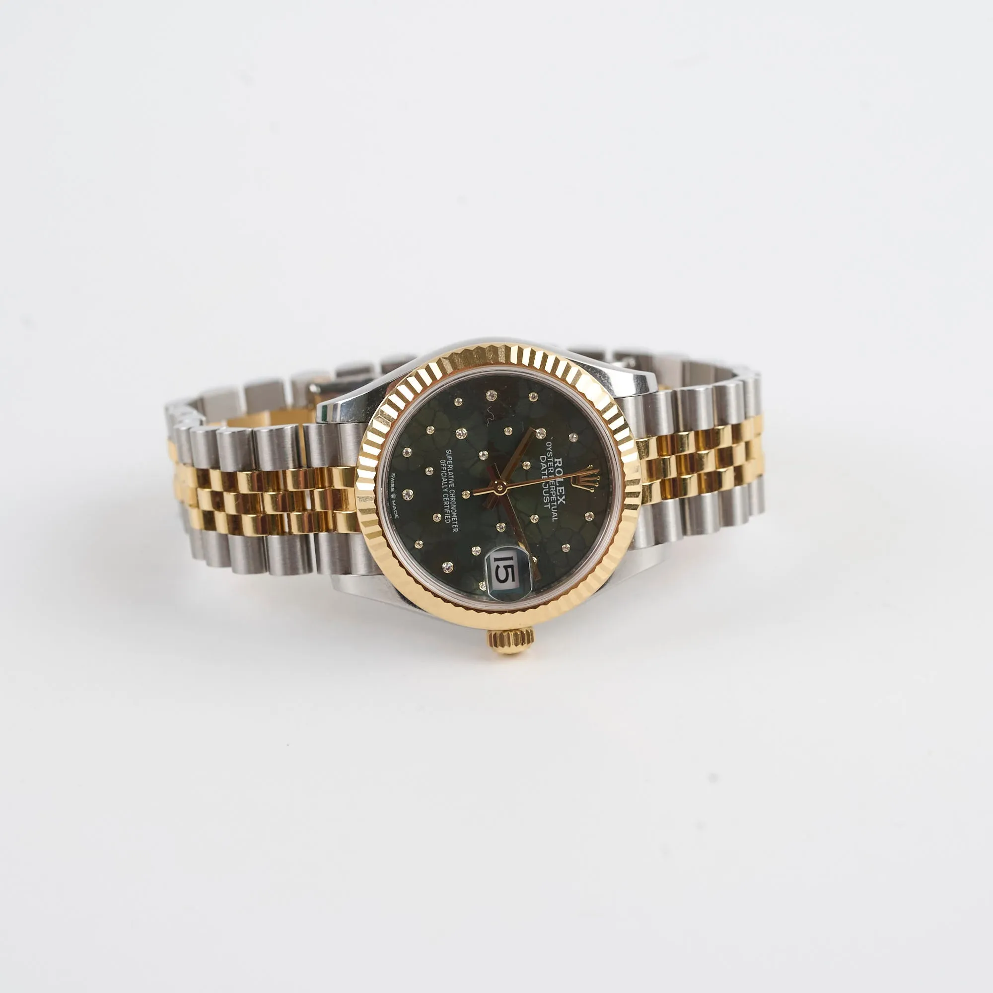 Rolex Datejust Oyster Perpectual Two Tone 31mm Floral Motif with Diamonds Watch Green