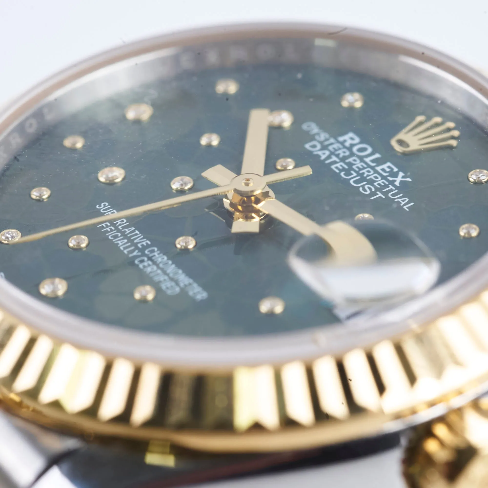 Rolex Datejust Oyster Perpectual Two Tone 31mm Floral Motif with Diamonds Watch Green
