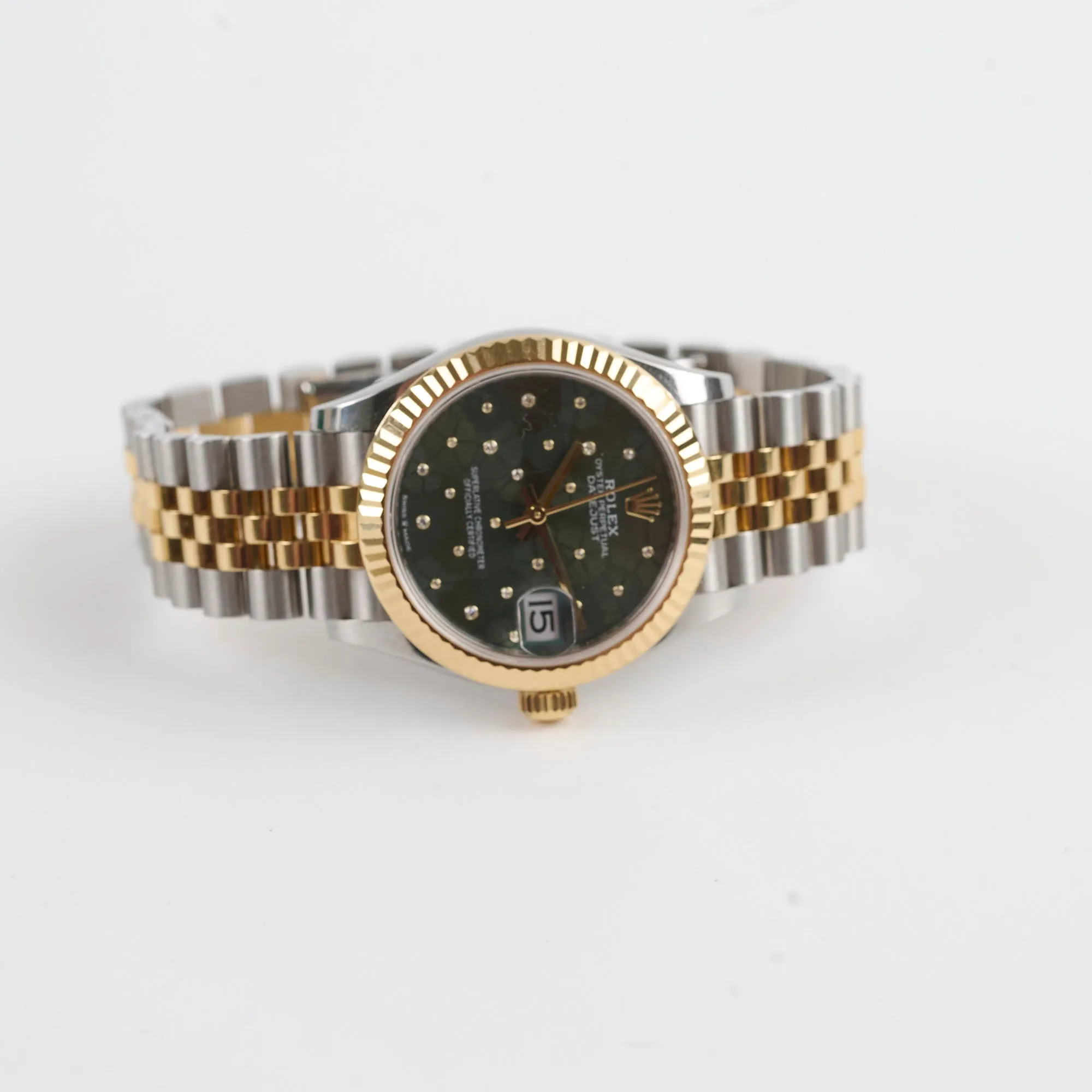 Rolex Datejust Oyster Perpectual Two Tone 31mm Floral Motif with Diamonds Watch Green