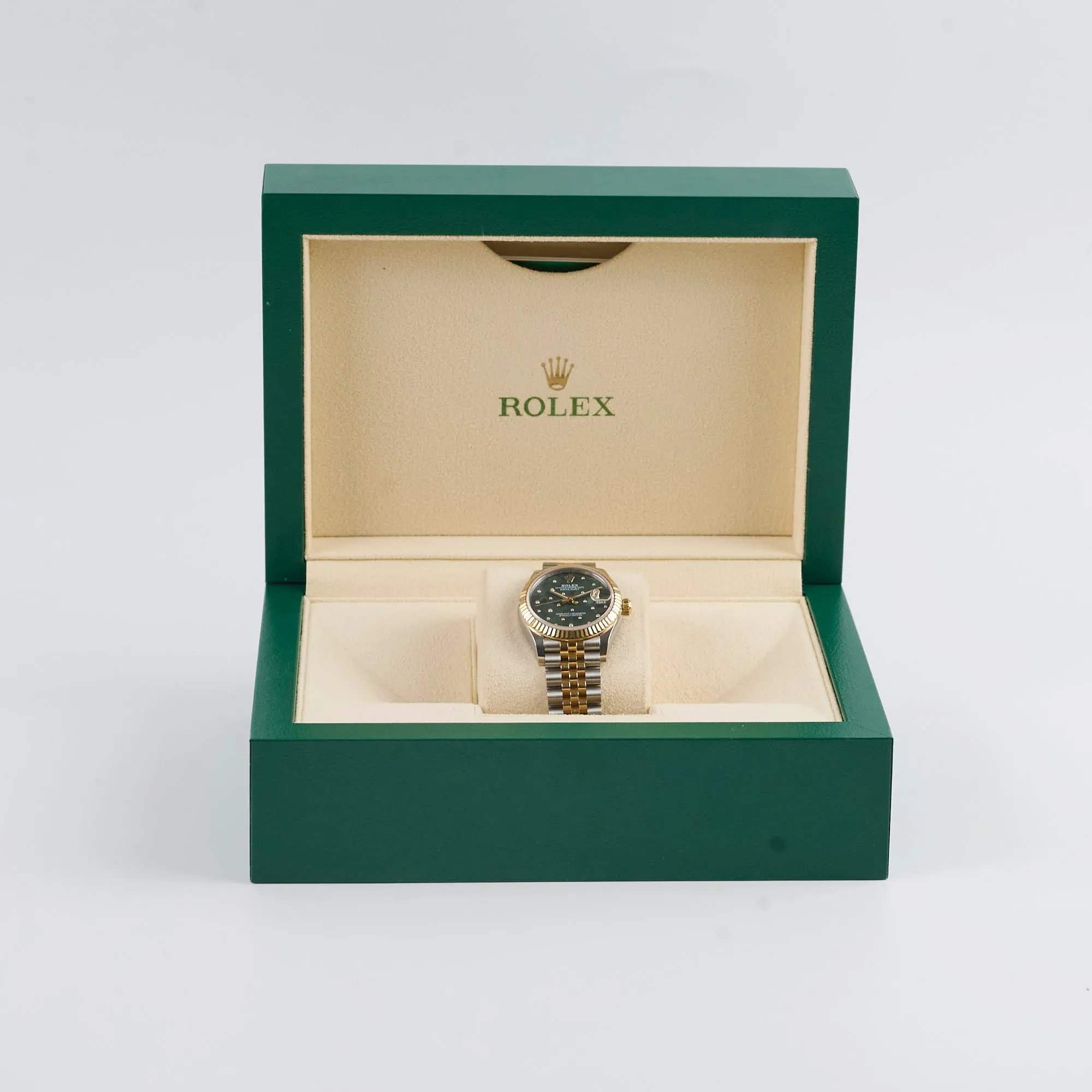 Rolex Datejust Oyster Perpectual Two Tone 31mm Floral Motif with Diamonds Watch Green
