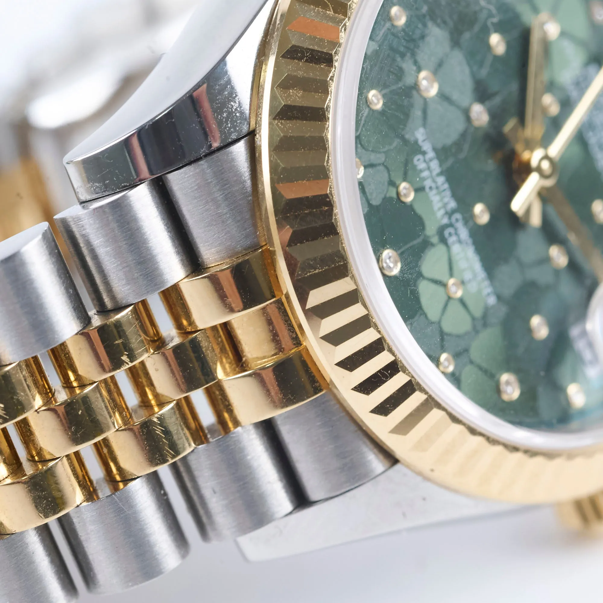 Rolex Datejust Oyster Perpectual Two Tone 31mm Floral Motif with Diamonds Watch Green