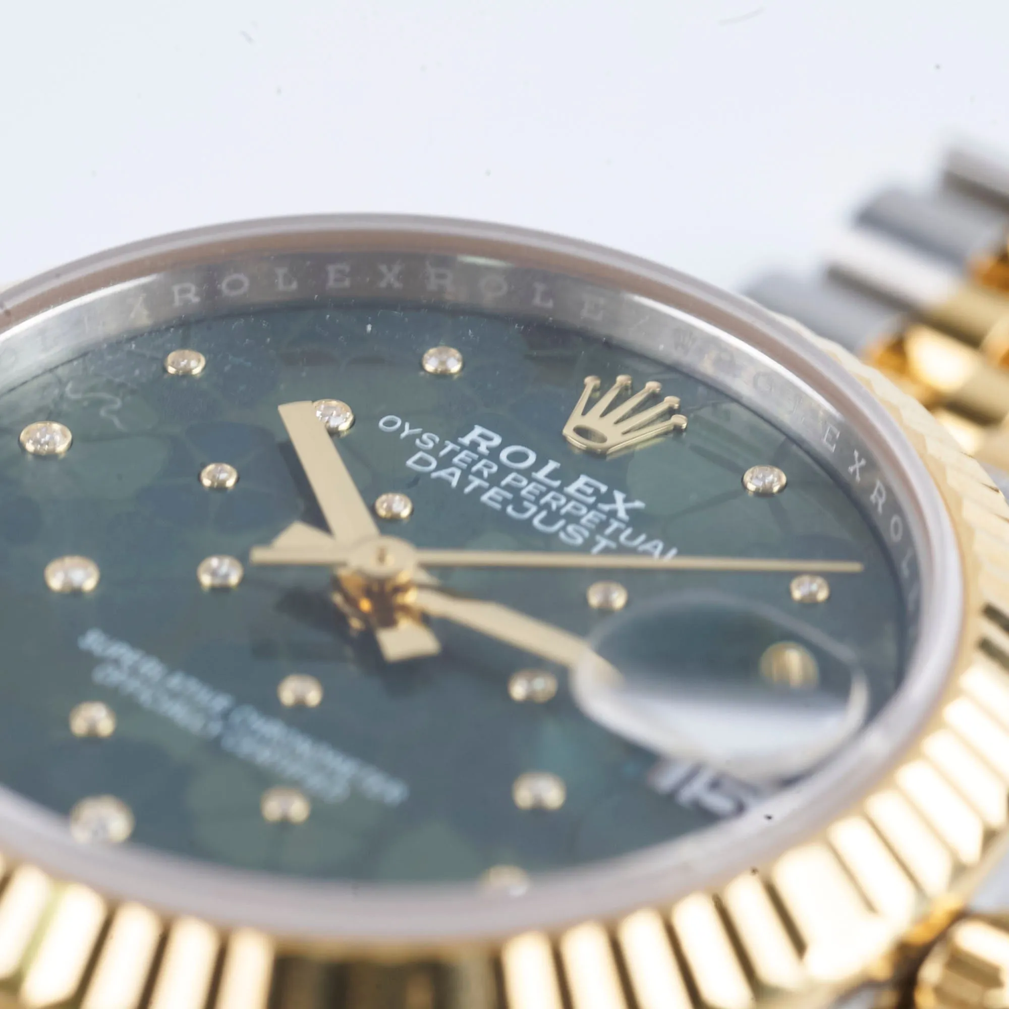 Rolex Datejust Oyster Perpectual Two Tone 31mm Floral Motif with Diamonds Watch Green