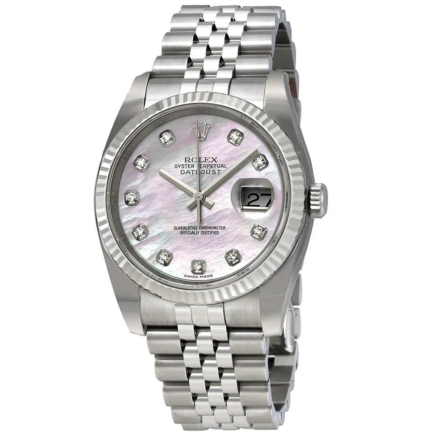 Rolex Datejust Pink Mother of Pearl Diamond Dial Steel and 18K White Gold Ladies Watch 116234PMDJ