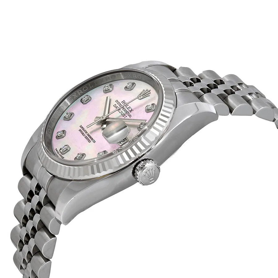 Rolex Datejust Pink Mother of Pearl Diamond Dial Steel and 18K White Gold Ladies Watch 116234PMDJ
