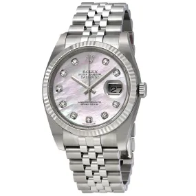 Rolex Datejust Pink Mother of Pearl Diamond Dial Steel and 18K White Gold Ladies Watch 116234PMDJ