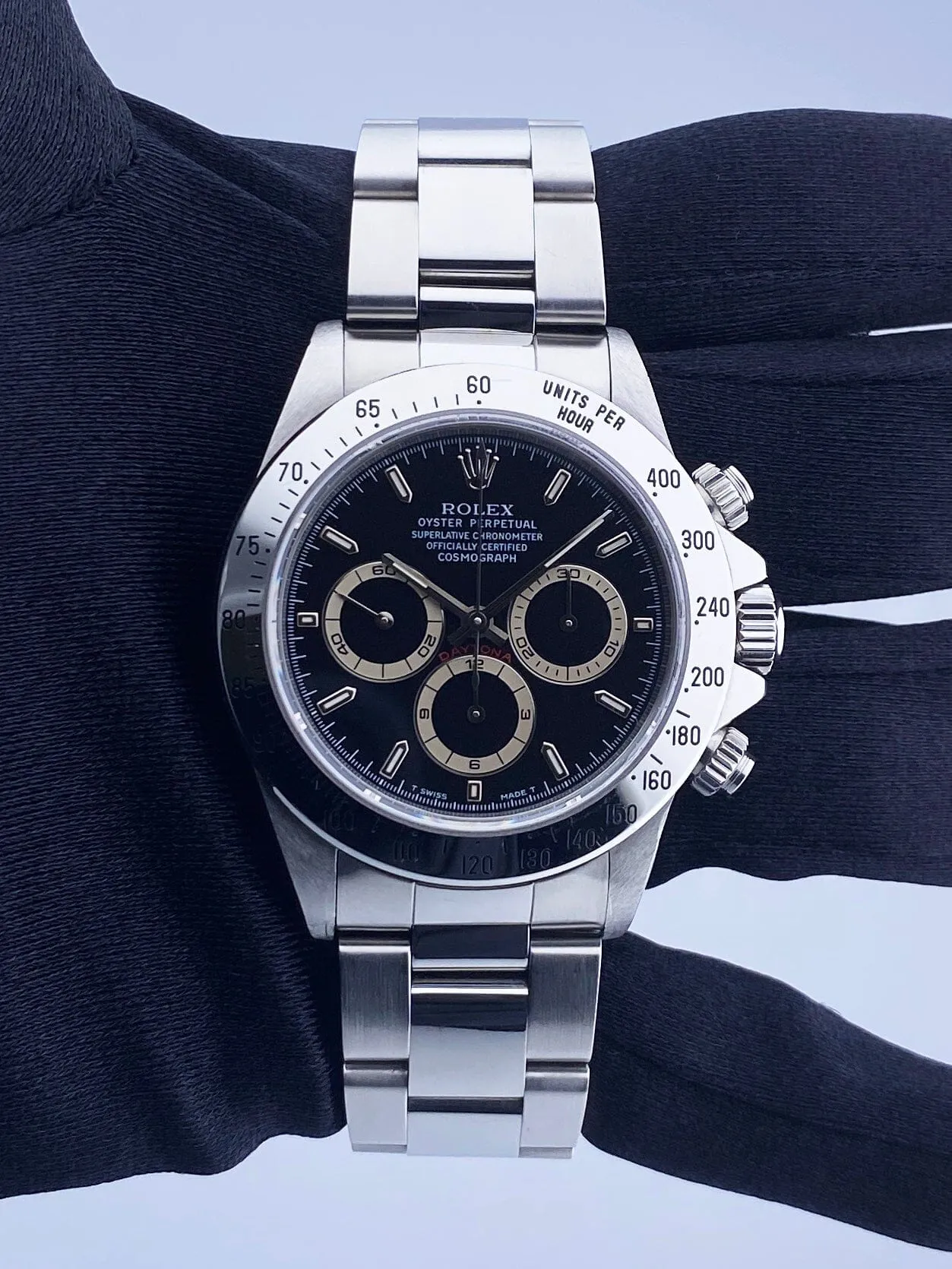 Rolex Daytona ZENITH 16520 Black Dial Mens Watch Box Papers