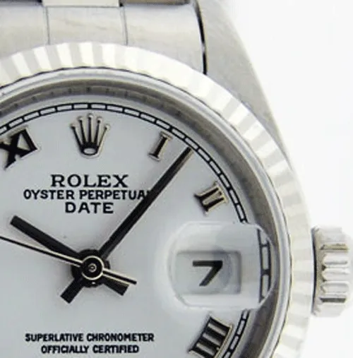 ROLEX Ladies 26mm 18kt White Gold & Stainless Steel DateJust White Roman Model 69174